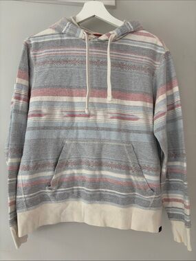 Faherty Pullover Hoodie Poncho Red, white, blue Sz Small Organic Cotton Aztec